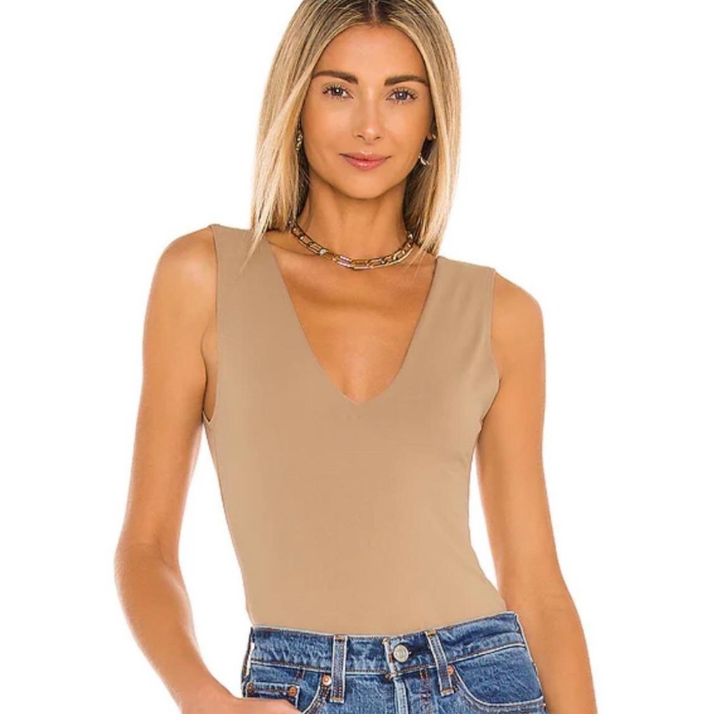 Free People Khaki V-Neck Bodysuit